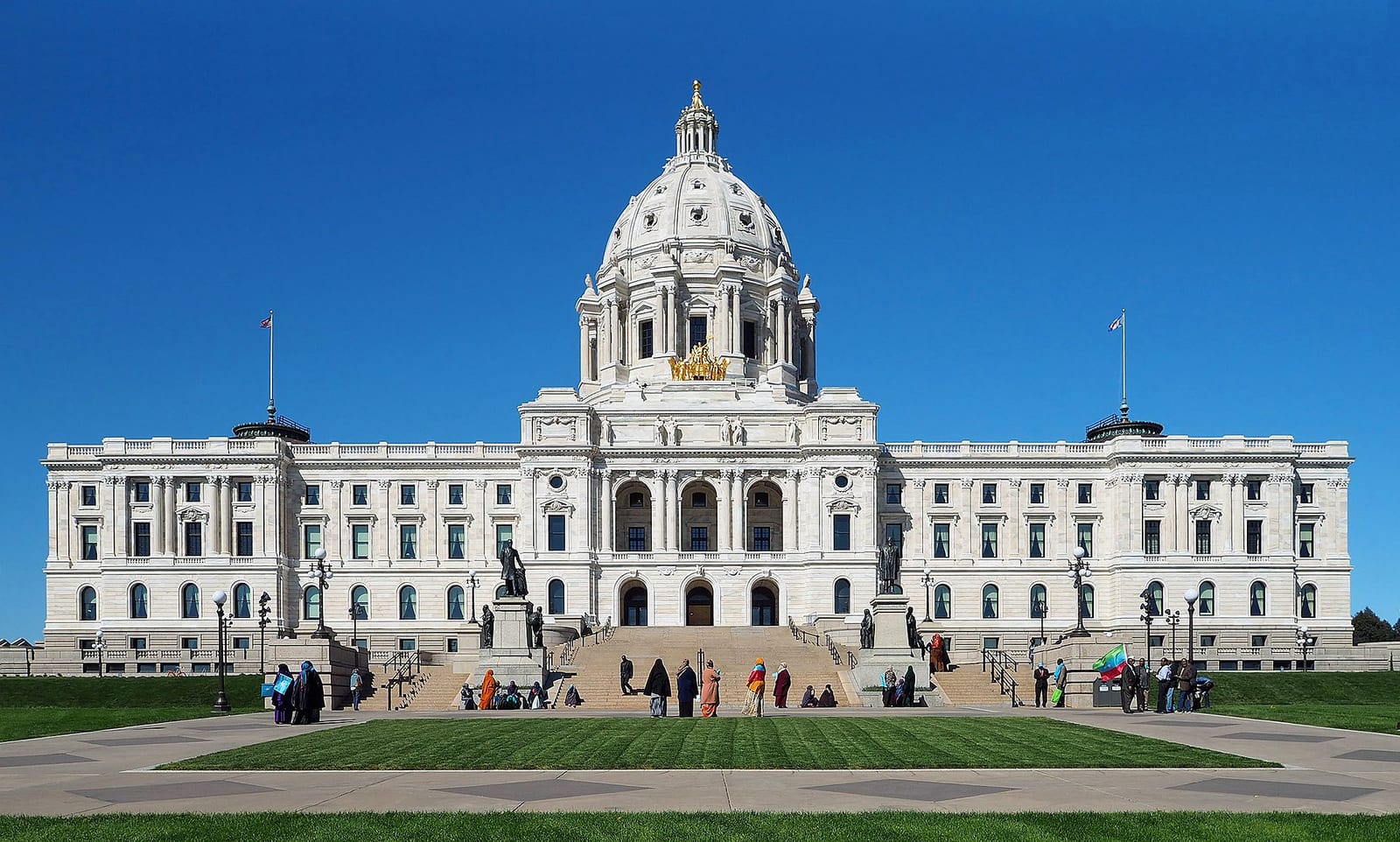 The Minnesota State Capitol in Saint Paul, its white dome seen across the mall on a clear day