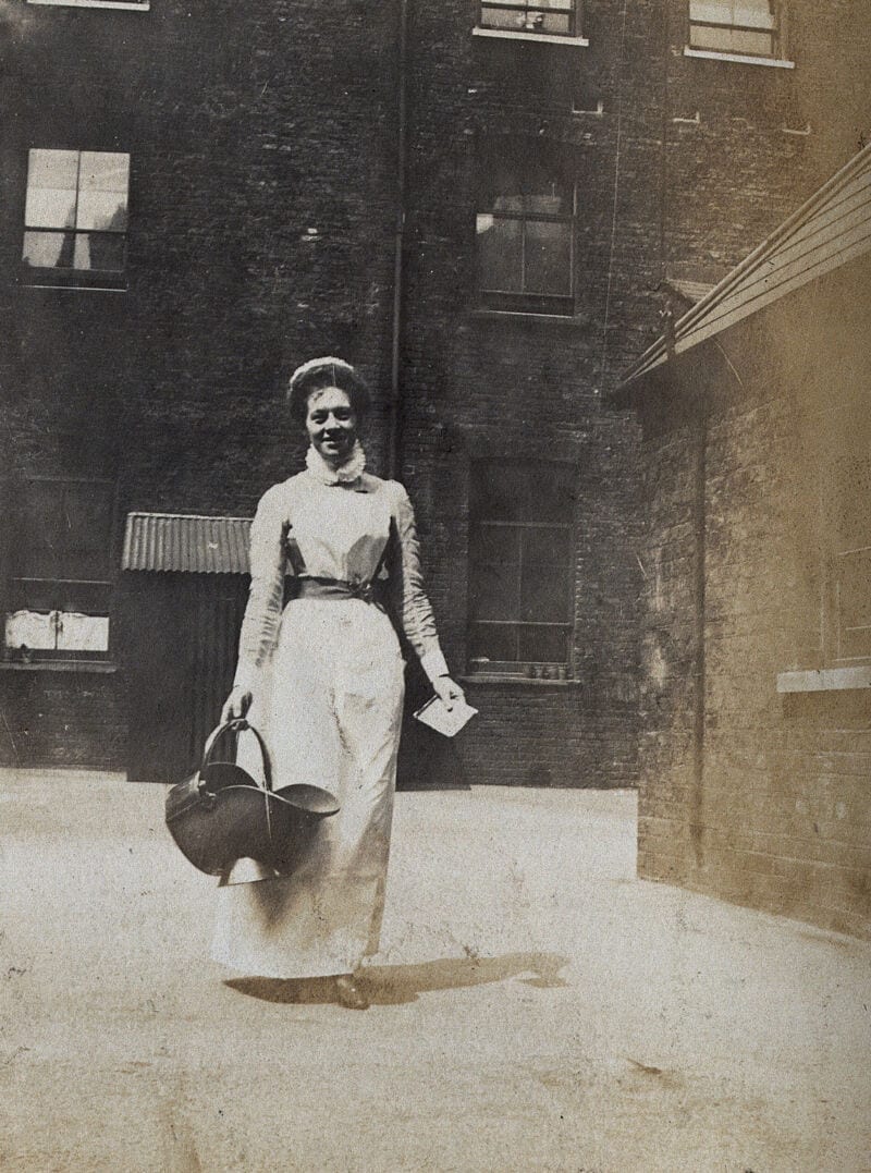 Archival circa-1890 photograph of a nurse at St Bartholomew's Hospital, London