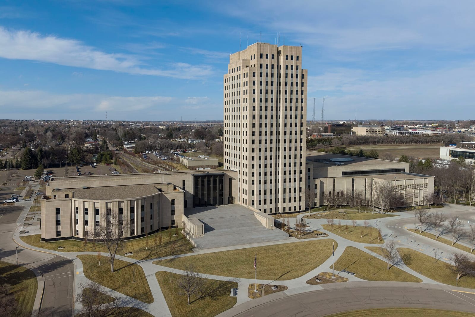 The art-deco North Dakota State Capitol tower in Bismarck