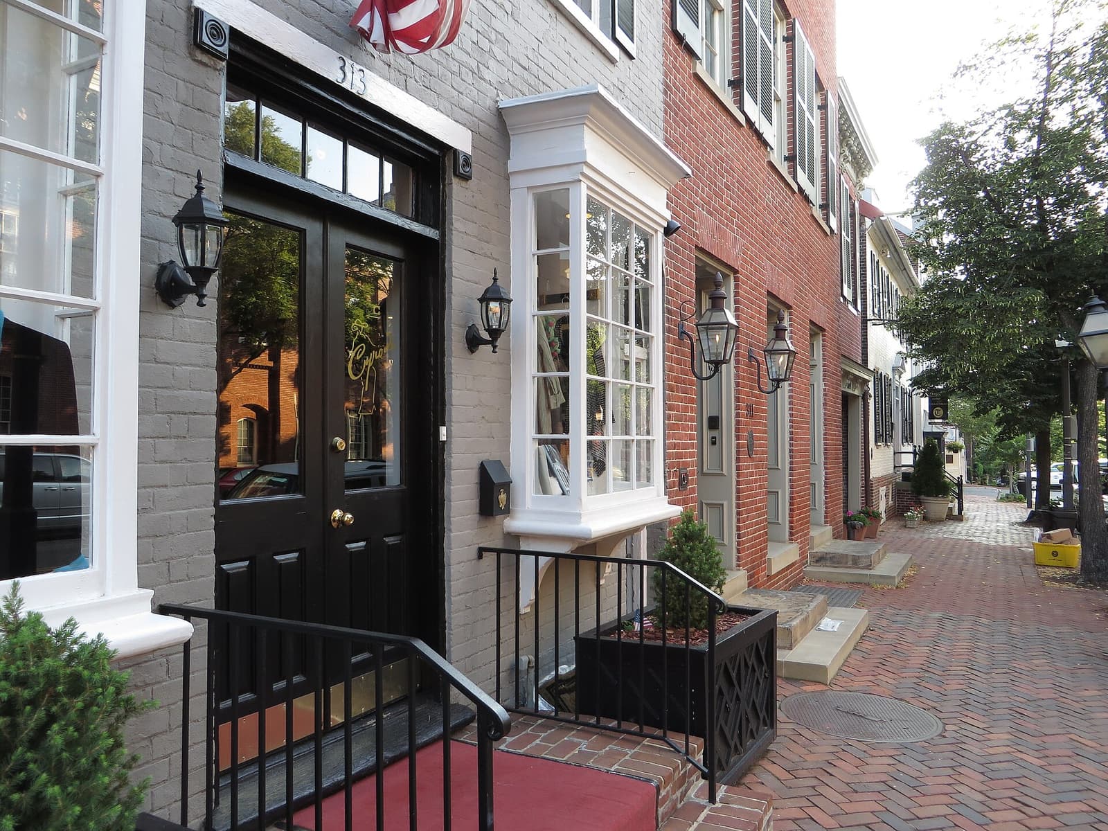 A row of brick townhouses on Cameron Street in the Old Town Alexandria historic district, Virginia